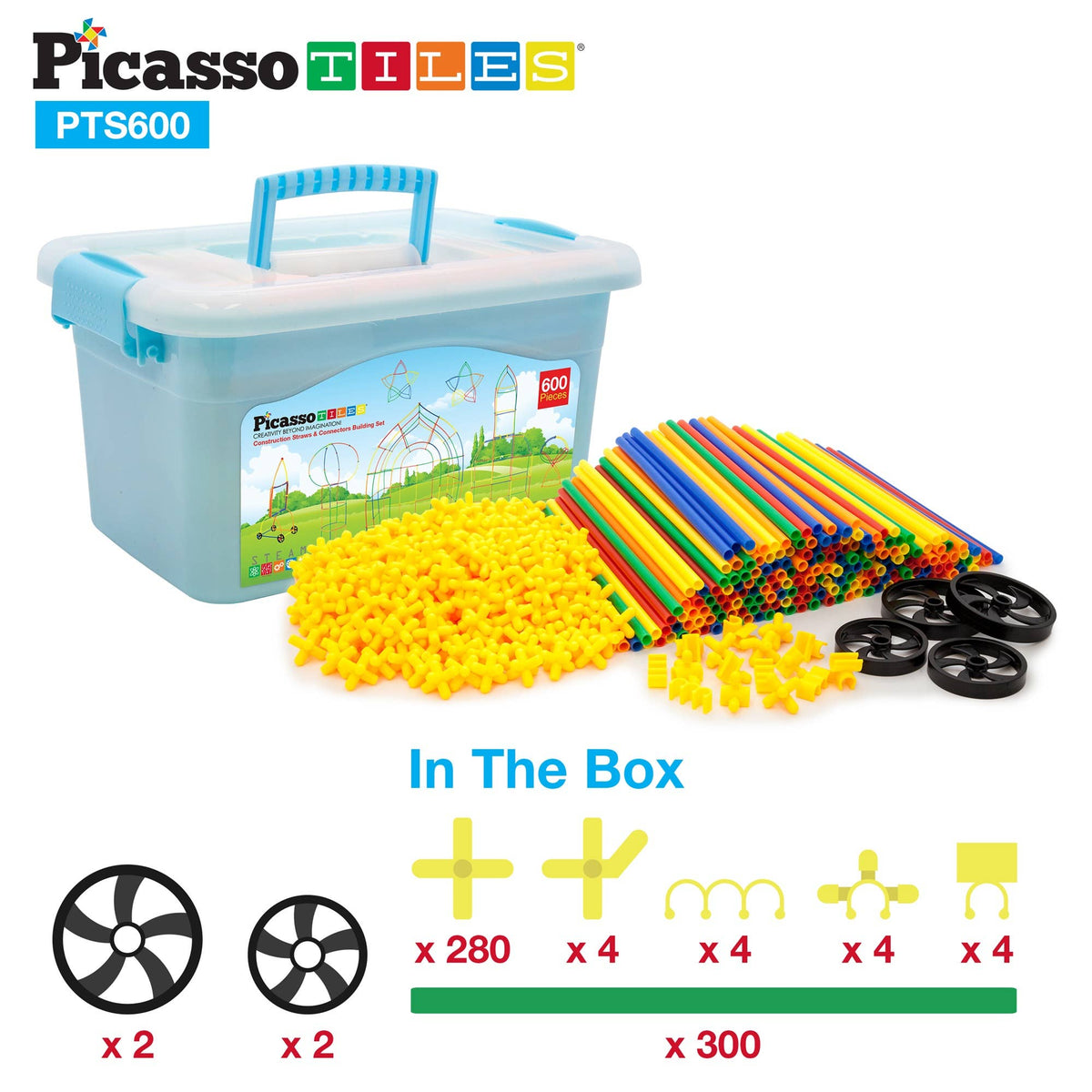 PicassoTiles - PicassoTiles 600pc Straw Building Set - Ages 3+
