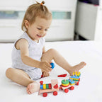 Fun Little Toys - Wooden Train Shape Sorter and Stacking Toy 25 Pcs - Ages 3+