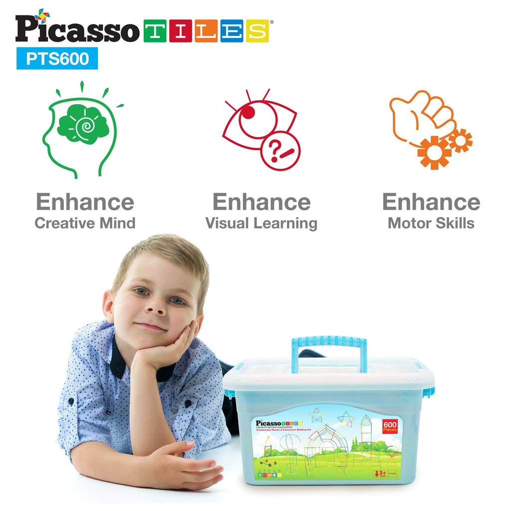PicassoTiles - PicassoTiles 600pc Straw Building Set - Ages 3+