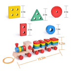 Fun Little Toys - Wooden Train Shape Sorter and Stacking Toy 25 Pcs - Ages 3+