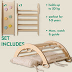 4in1 Montessori Climbing: Pikler Triangle + Arch + Slide Board + Cushion for Toddlers (1–3 Years) - Ivory
