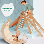 5in1 Montessori Climbing Frame Set: Triangle Ladder + Arch/Rocker + Slide Board/Ramp + Netting rope + Cushion