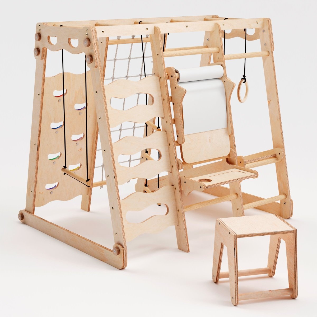 6in1 Indoor Jungle Gym for Toddler: Playground + Swings Set + Slide Board + Rope + Stairs