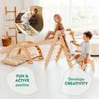 6in1 Montessori Climbing Frame Set: Triangle Ladder + Arch/Rocker + Slide/Ramp + Net + Cushion + Art Addition