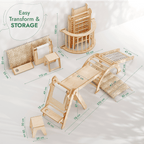 6in1 Montessori Climbing Frame Set: Triangle Ladder + Arch/Rocker + Slide/Ramp + Net + Cushion + Art Addition