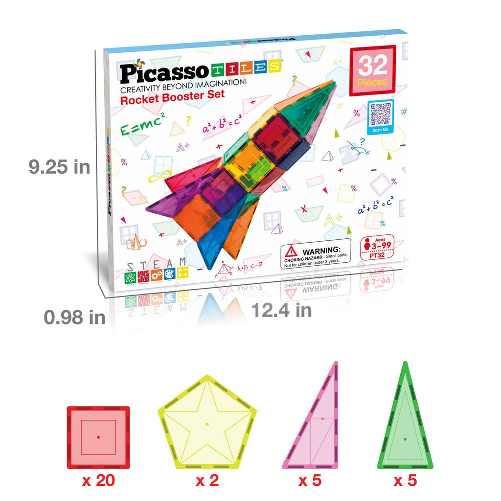 PicassoTiles - PicassoTiles 32pc Rocket Magnetic Tile Building Set - Ages 3+