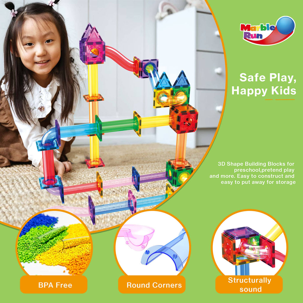 PicassoTiles - PicassoTiles Magnetic Marble Run Set: 70-Piece Set - Ages 3+
