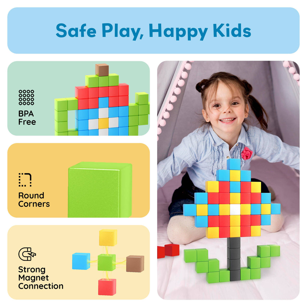 PicassoTiles - PicassoTiles 60pc 1.2" Magnetic Cubes Set - Ages 3+