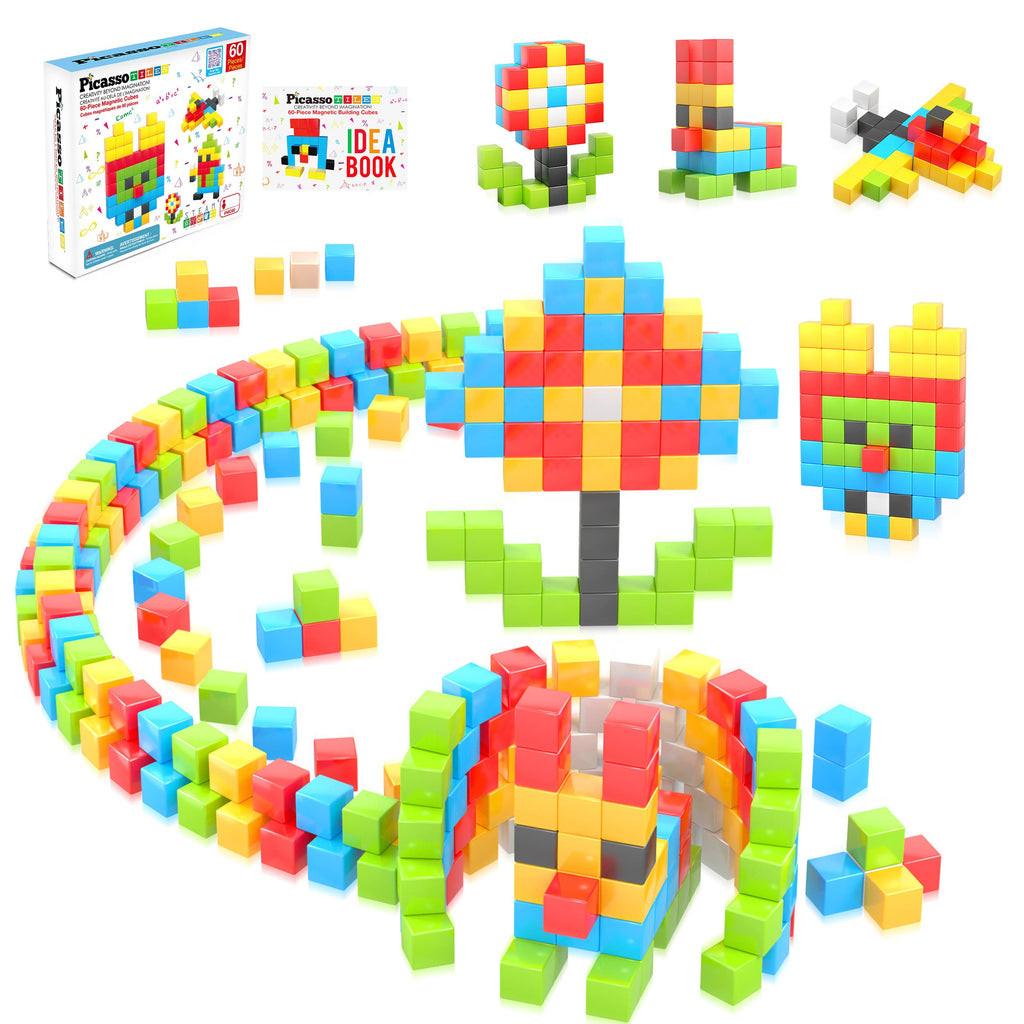 PicassoTiles - PicassoTiles 60pc 1.2" Magnetic Cubes Set - Ages 3+