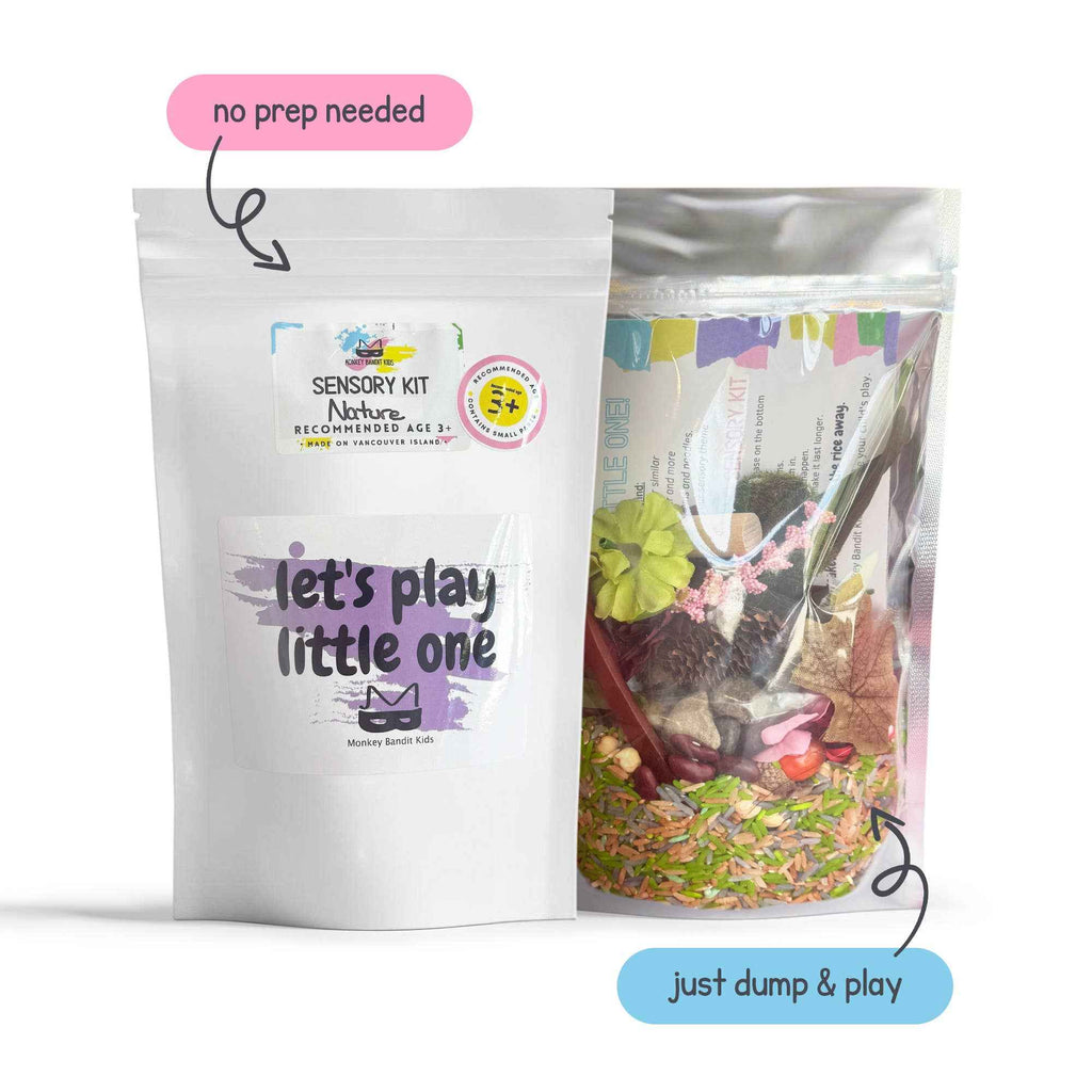 monkey bandit kids - Easy Forest & Nature Sensory Kit - Dump and Play Bag - Made in Canada - Ages 3+