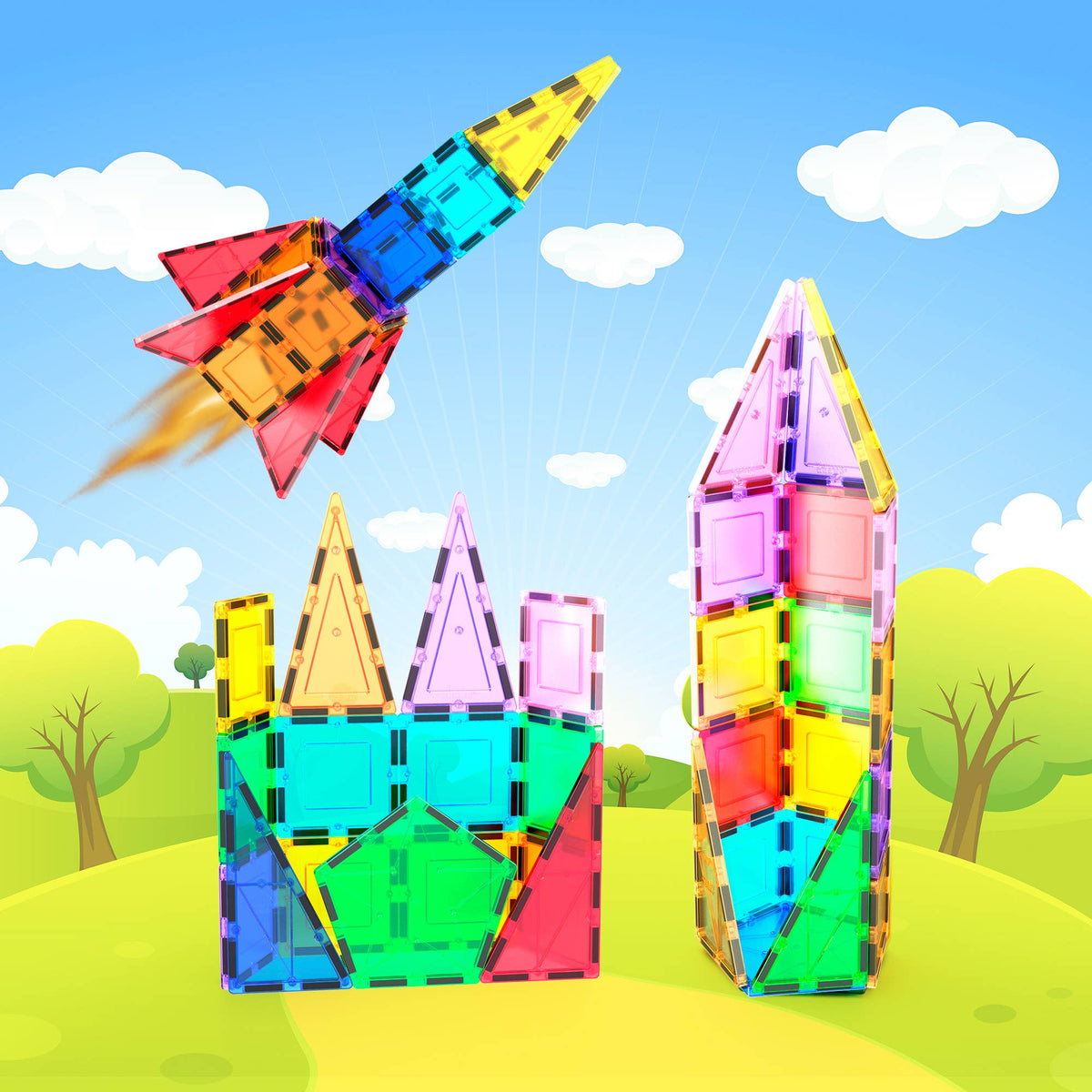 PicassoTiles - PicassoTiles 32pc Rocket Magnetic Tile Building Set - Ages 3+