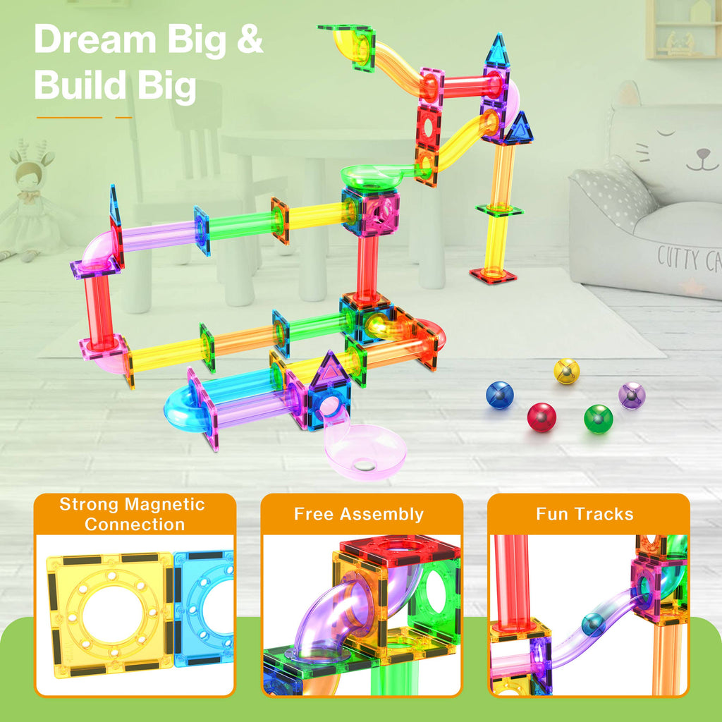 PicassoTiles - PicassoTiles Magnetic Marble Run Set: 70-Piece Set - Ages 3+