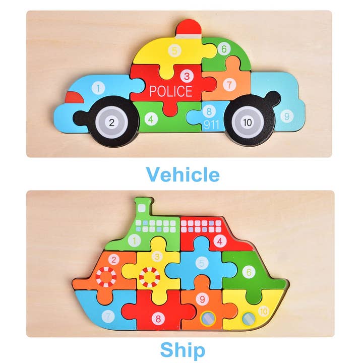 Fun Little Toys - 4-Pack Wooden Puzzles for Toddlers - Ages 2–4