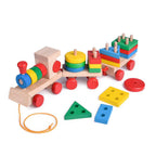 Fun Little Toys - Wooden Train Shape Sorter and Stacking Toy 25 Pcs - Ages 3+