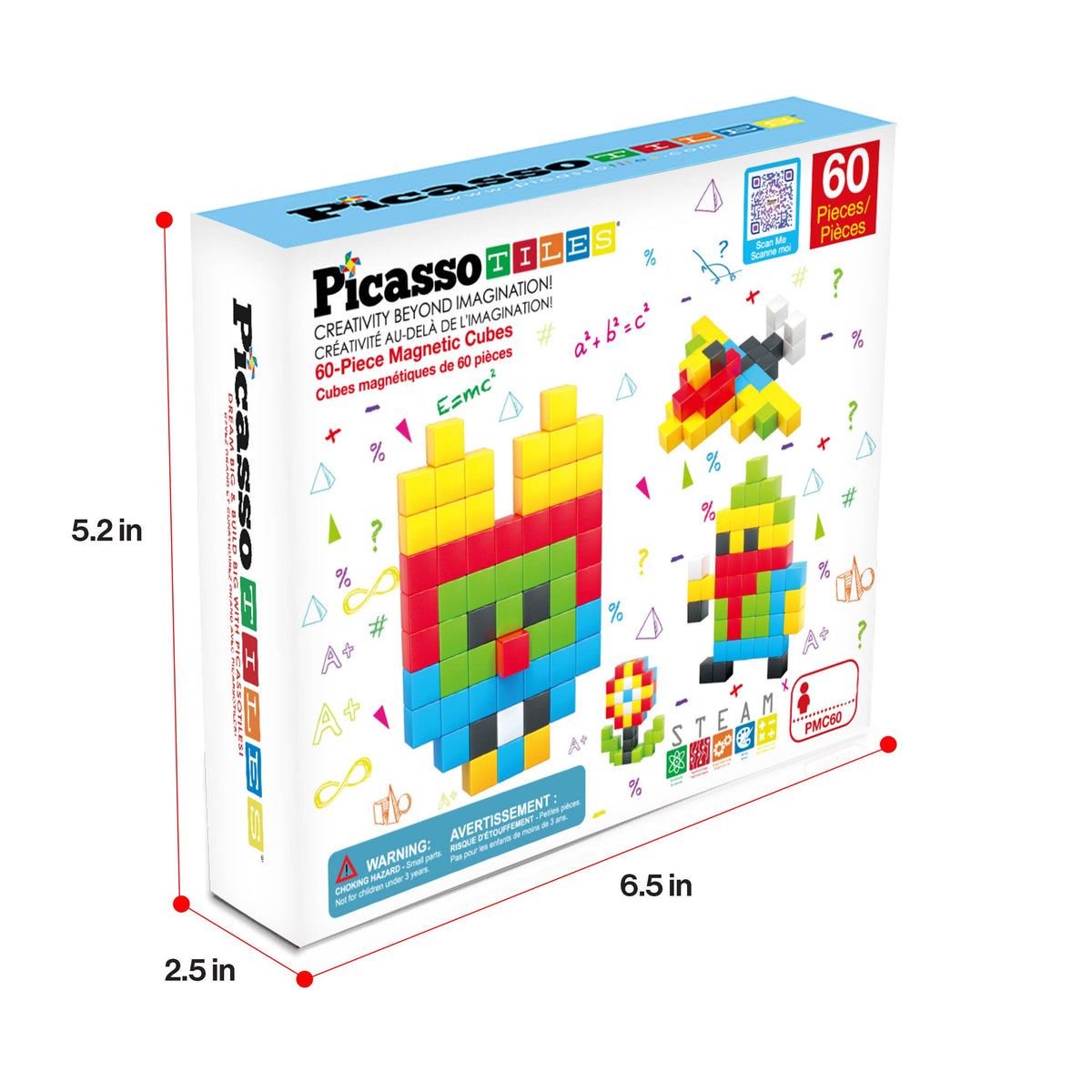 PicassoTiles - PicassoTiles 60pc 1.2" Magnetic Cubes Set - Ages 3+