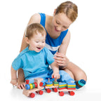 Fun Little Toys - Wooden Train Shape Sorter and Stacking Toy 25 Pcs - Ages 3+