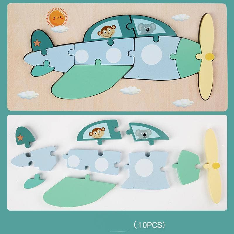 KiddieKickz - Wooden 3D Puzzle Building Toy: Airplane - Ages 2+
