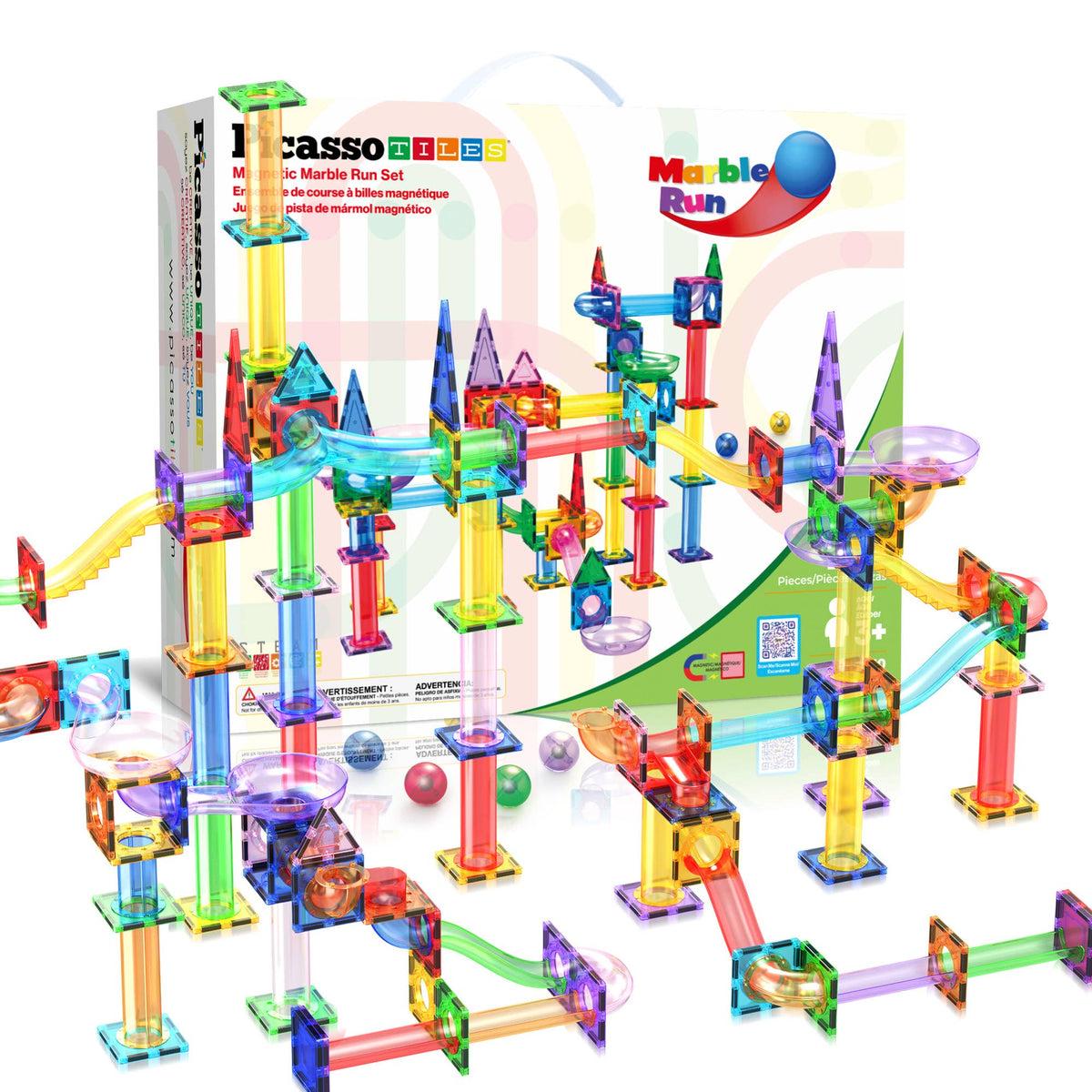 PicassoTiles - PicassoTiles Magnetic Marble Run Set: 70-Piece Set - Ages 3+
