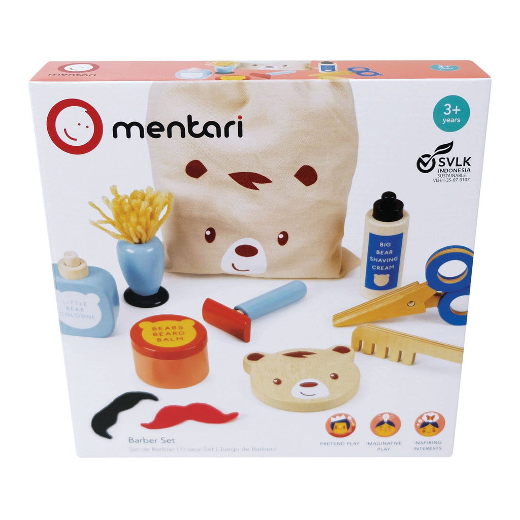 Mentari Toys Wooden Barber Set - Pretend Play Shaving Set - Ages 3+