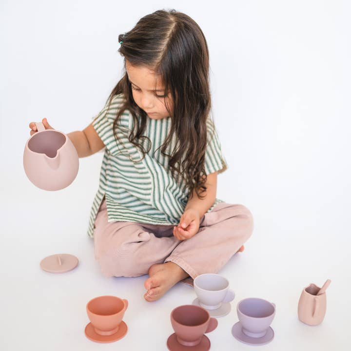 bug + bean kids - Silicone Tea Set - 12-Piece Set - Kids Pretend Playset - Ages 2+