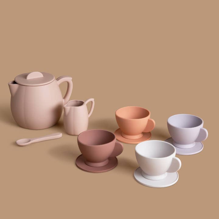 bug + bean kids - Silicone Tea Set - 12-Piece Set - Kids Pretend Playset - Ages 2+
