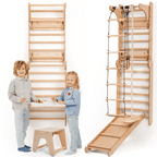 Wooden Swedish Wall 7in1/ Climbing ladder for Children + Swing Set + Slide Board + Art Add-on